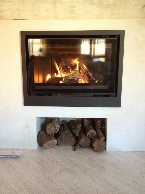 wall wood burning fireplace