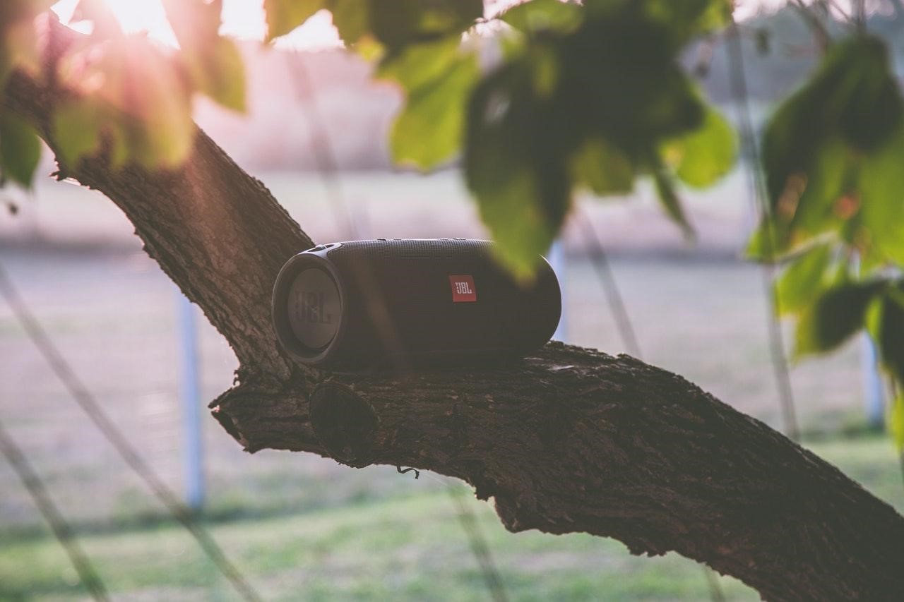 JBL speaker in the backyard, great sound outdoor speakers