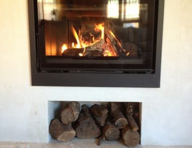 wall wood burning fireplace